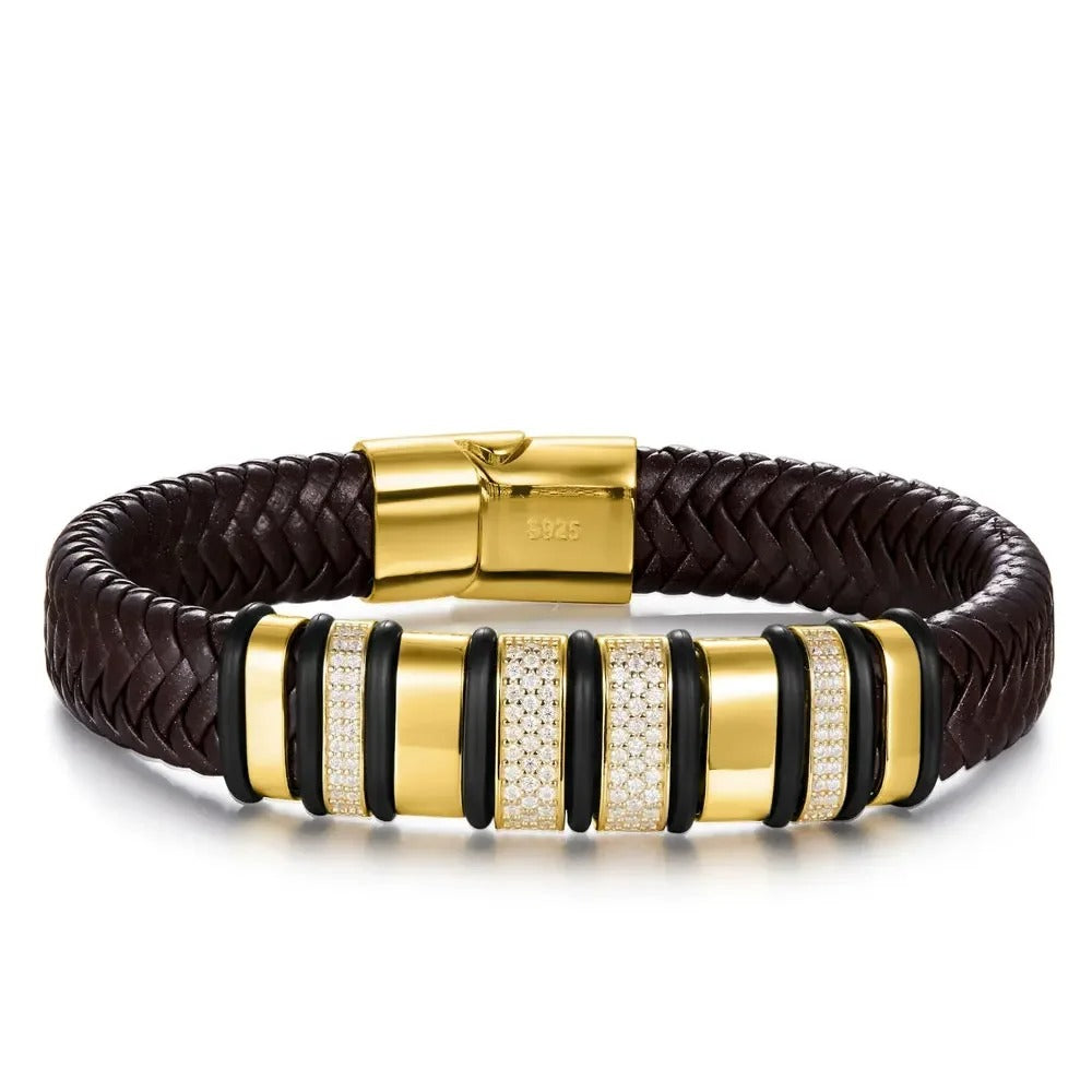 צמיד עור משובץ